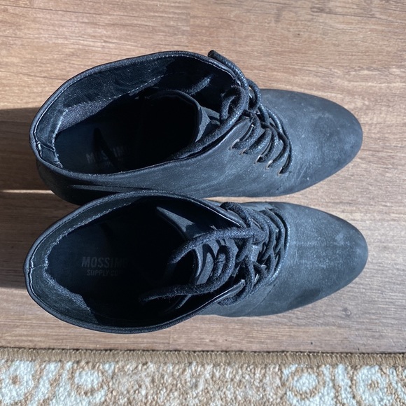 Platform black boots faux suede wooden block heel lace up fall booties - Picture 4 of 8